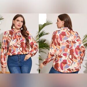 NWT ELOQUII JEWEL TONES PRINTED BUTTON DOWN, NECK TIE TOP. Sz. 18/20